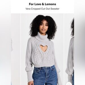 For Love & Lemons Gray Vera Cropped Turtleneck Sweater with Heart Cutout